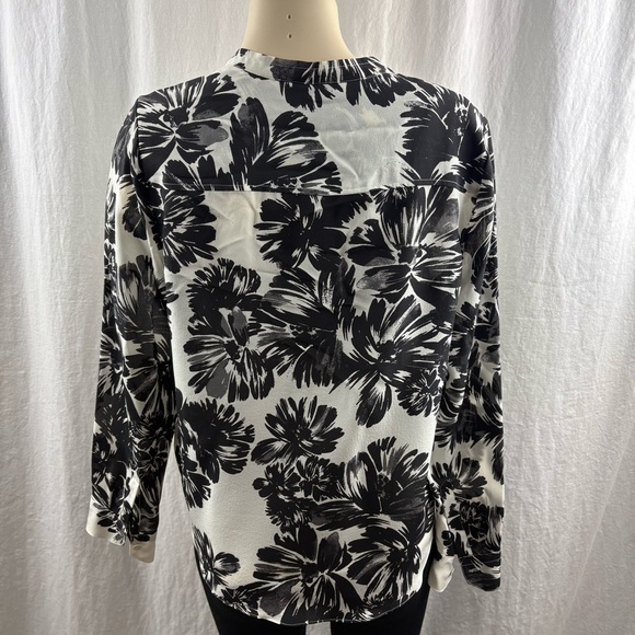 Rebecca Taylor Monochrome Floral Silk Long Sleeve Blouse 6 - Picture 5 of 12